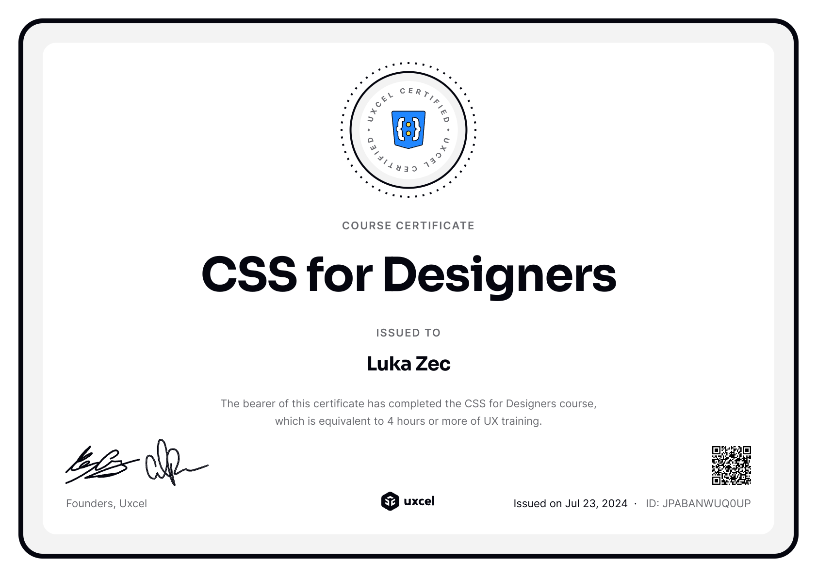 Luka Zec's certificate